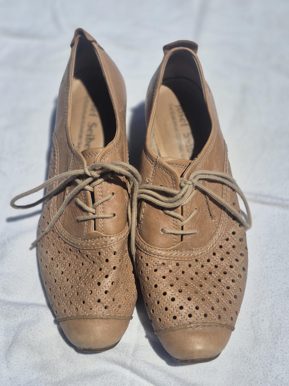 Josef Seibel Tan Perforated Leather Oxfords